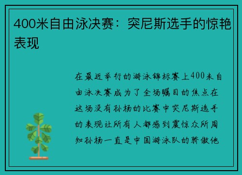 400米自由泳决赛：突尼斯选手的惊艳表现